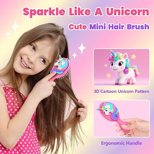 Toddler Hair Brush – Pink Mini Air Cushion Brush for Kids, Little Girls & Princesses – Gentle Detangling Comb for Wet & Dry Hair, Unicorn Hairbrush for Girls, Travel-Friendly