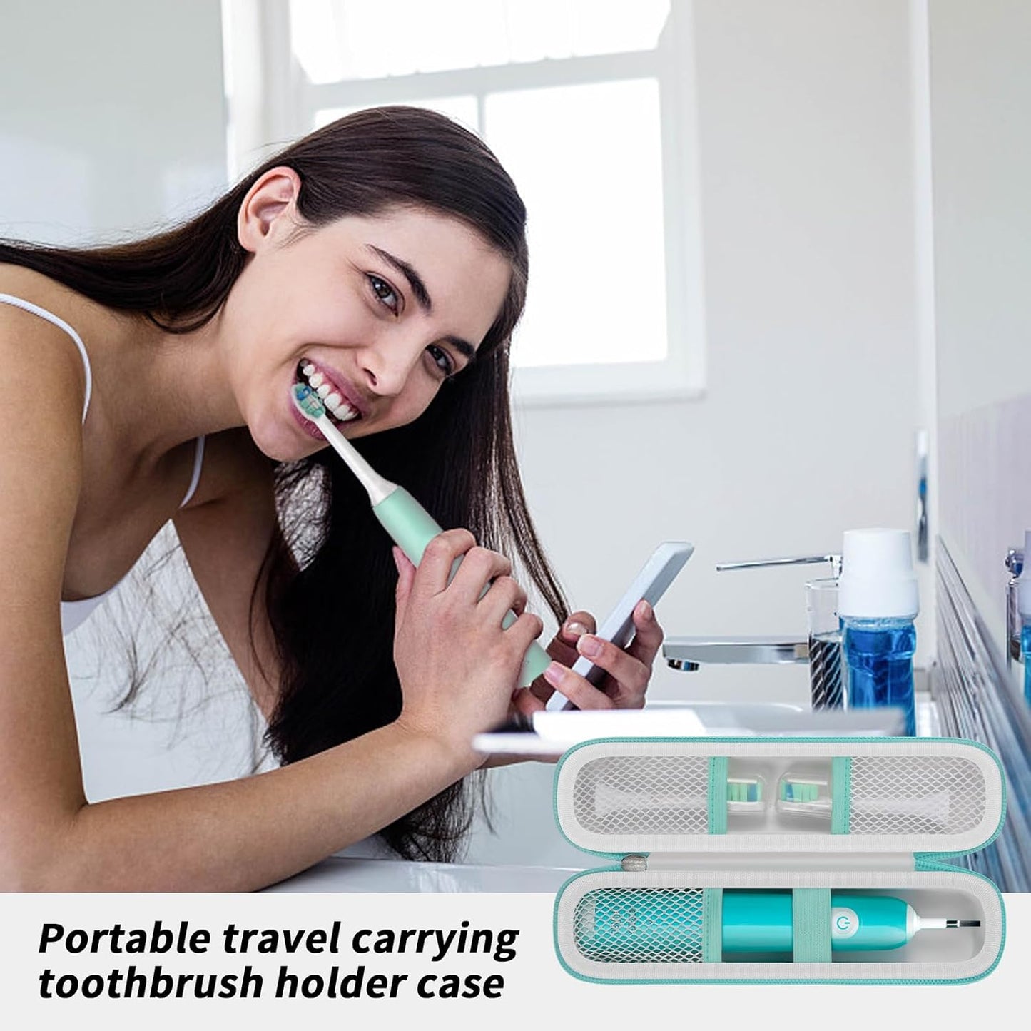 Toothbrush Travel Hard Case Compatible with Oral-B Pro 1000, 2000, 3000, 3500, 1500/ for Philips Sonicare ProtectiveClean 4100 5100 Electric Toothbrush with Mesh Pocket&Carabiner - White (Bag Only)