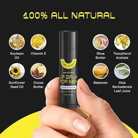 Lip Balm for Men - All Natural Mens Chapstick - Mens Lip Balm - Contains Vitamin E and Beeswax - Chapstick for Men - Peppermint, Coconut & Vanilla Lip Balm - Lip Balm Men (6 pack)