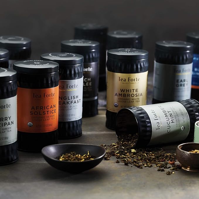 Tea Forte Hibiscus Blossom Premium Loose Leaf Caffeine-Free Herbal Tea Blend Canister, Makes 35-50 Cups, Round Canister