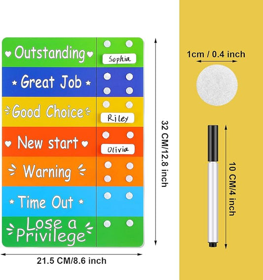 Geyee Colorful Behavior Chart for Multiple Kids Reward Incentive Behavior Chart with 12 Pieces Blank Movable Name Pieces Kids Board for Home School Classroom, 12.8 x 8.6 Inches(Classic)