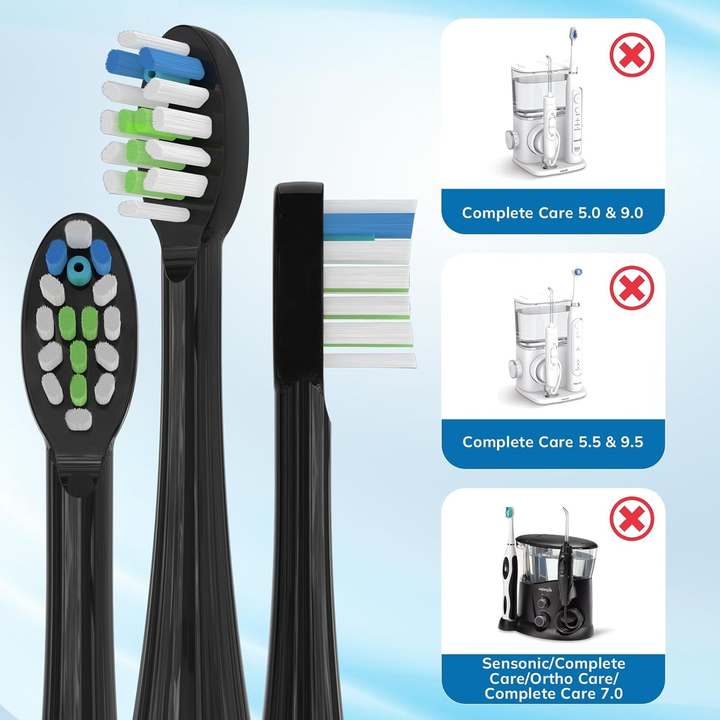 6 Pack Replacement Replacement Brush Heads for Waterpik Sonic Fusion Flossing Toothbrush Compatible with Sonic Fusion SF01/SF02 and Sonic Fusion 2.0 SF03/SF04- Black with Caps