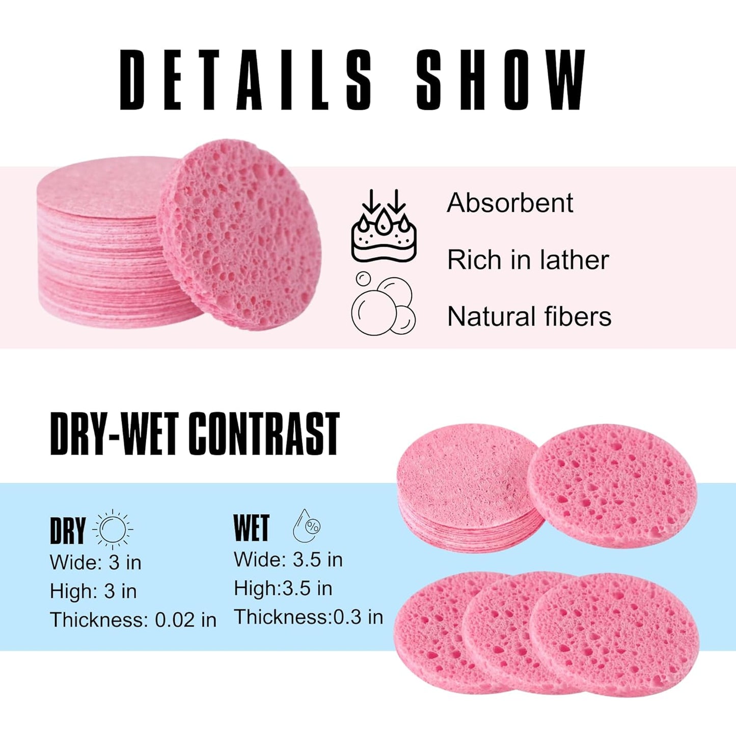 100 Pack 3 inch Compressed Facial Sponges, Gentle Exfoliating and Makeup Remover, Reusable and Soft ,(round 3inch)