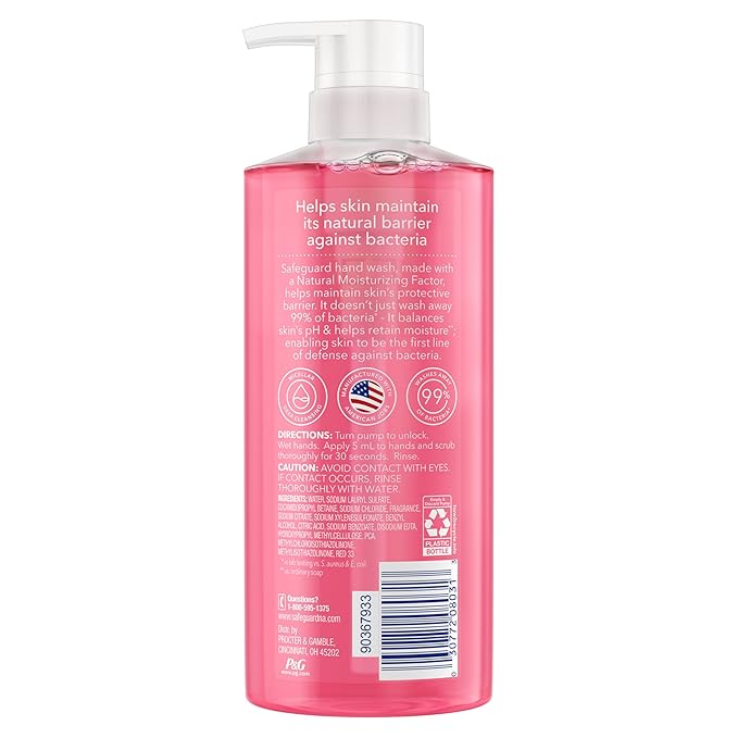 Safeguard Liquid Hand Soap, Micellar Deep Cleansing, Washes Away 99% Bacteria, Made with Natural Moisturizers, Enriched with Skin Conditioners, PH Balanced, Sun Seeker Scent 15.5 oz (Pack of 4)