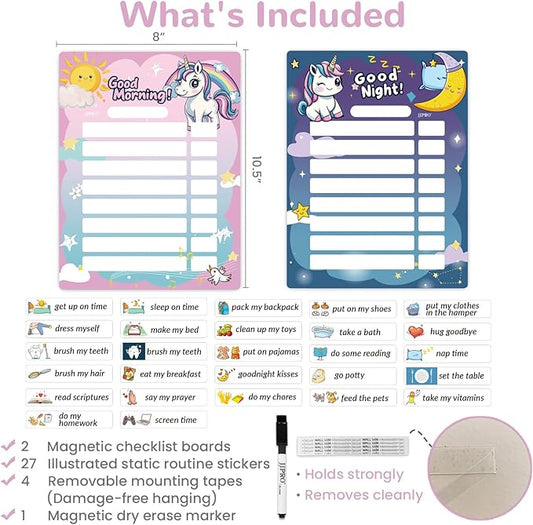 Magnetic Morning Bedtime Routine Chart for Kids,Toddler Daily Schedule Board, Unicorn Behavior Chart for Kids at Home,Toddlers Schedule Board