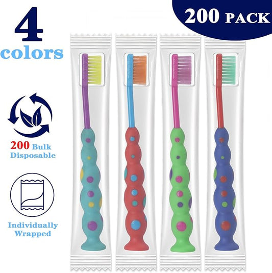 200 Pack Kids Toothbrush Soft bristles Toddler Lovely Toothbrush with Suction Cup Bulk, Includes Travel Covers, Individually Wrapped Toothbrushes for Kid Home School Daycare Camp (Candy)