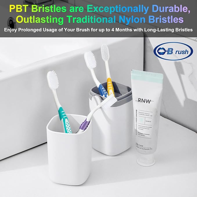 B Rush B Extra Soft Toothbrushes for Adults - Flossing Toothbrush for Sensitive Teeth and Receding Gums, Tapered Bristles Ultra Clean Plaque Remover Travel Toothbrush Individually Wrapped Pack of 4