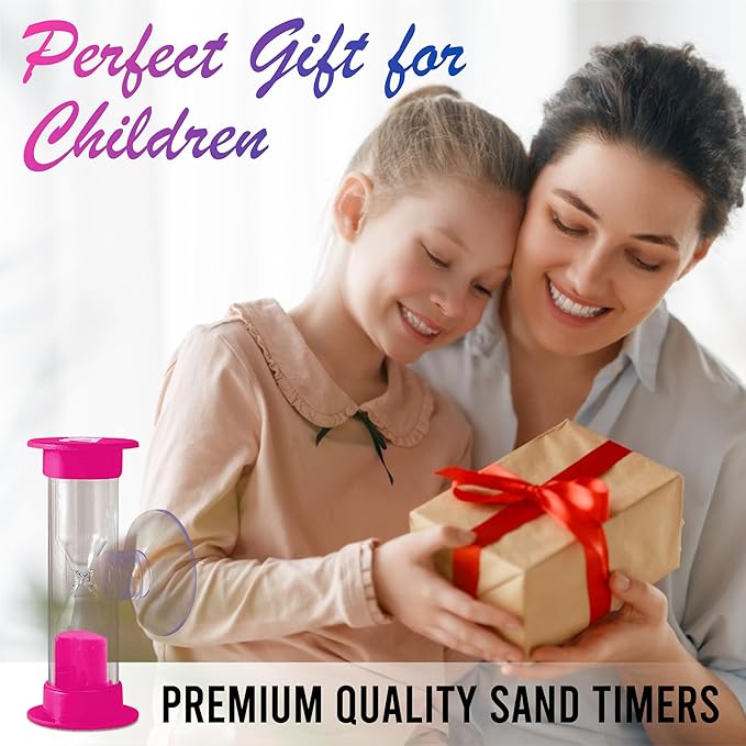TecaherFav 2-Minute Hourglass Sand Timers with Suction Cup - Set of 2 Unbreakable Plastic Sand Clock Timer for Kids, Classroom, Games, Toothbrushing (Pink & Blue)