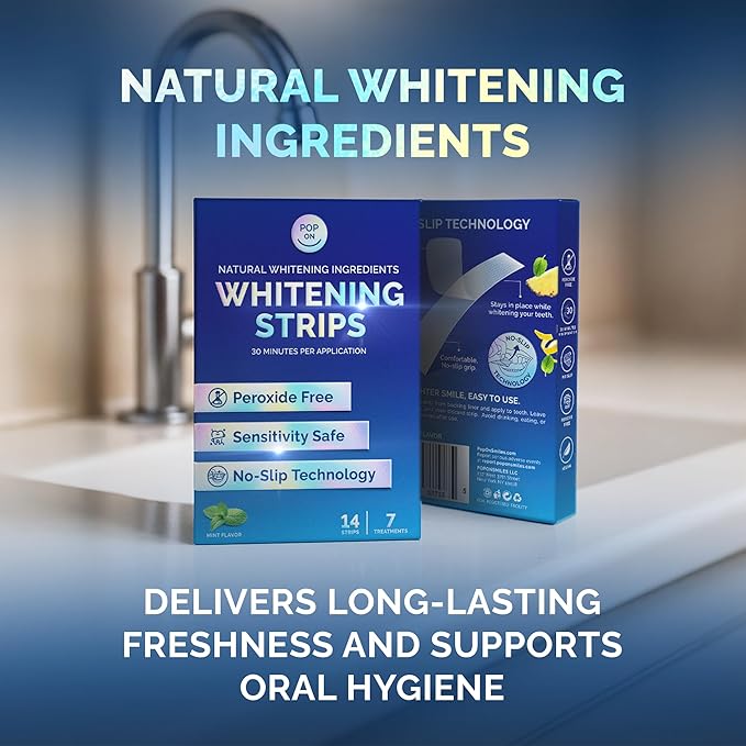 Whitening Strips for Sensitive Teeth ā Enamel Safe, Peroxide-Free Coconut Teeth Whitening Strips with Natural Enzymes ā Gentle White Stips for Sensitive Gums (14 Count, Mint)