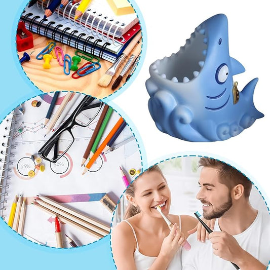 Bathroom Shark Accessories | Cute Resin Toothbrush Holder | Compact Bathroom Storage Organizer | for Kids Boys Girls Adults Home Sink Countertop Kitchen Washroom Decoration