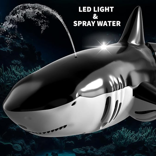 Bennol 2.4Ghz Remote Control Shark Toys for Boys Kids, 1:18 Scale High Simulation Shark for Pool, Electric RC Sharks Fish Toys with Light & Spray Water Function for 4 5 6 7 8 9 Year olds Kid Boys