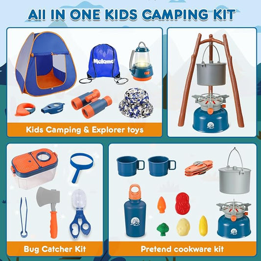 Meland Kids Camping Set with Tent - Camping Gear Toy with Pretend Play Outdoor Toy for Toddlers Birthday Gift