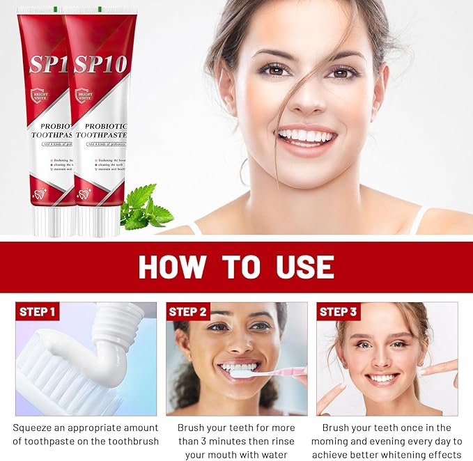 Sp10 Probiotic Bright White Toothpaste, Ultra Whitening, Fresh Breath, Deep Cleaning Care (2Pcs)