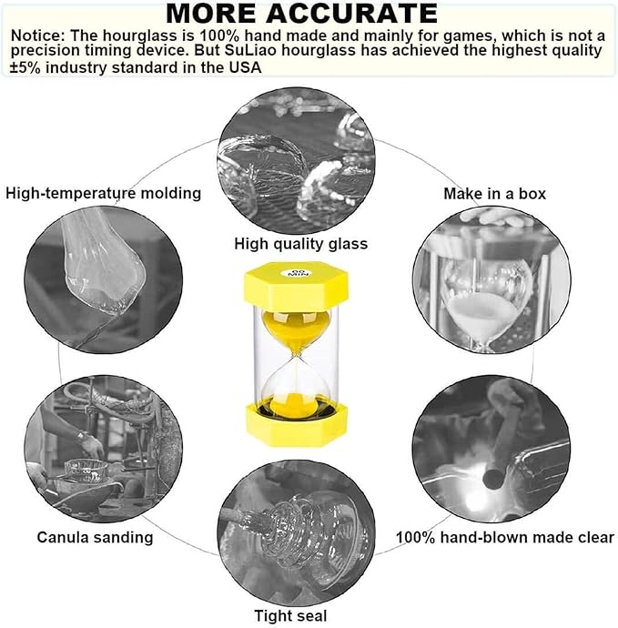 Sand Hourglass Timer 1 Minute SuLiao: Plastic Sand Clock, Small Yellow Sand Watch, Reloj de arena 1 Minuto, Colorful Sandglass Timer for Toddler, Home, Study, Game, Decoration