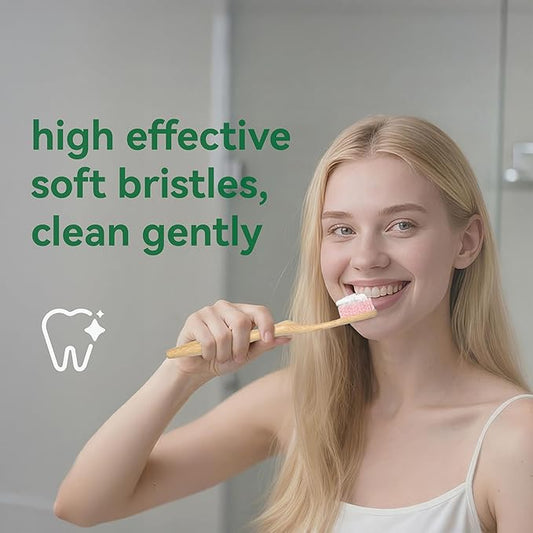 Bamboo Toothbrushes for Adults, BPA Free Bristles, Medium Soft, 5 PCS Bamboo Toothbrush for Dental Hygiene, Gum Care, Compostable, Eco Friendly, Compostable and Sustainable (Pink)