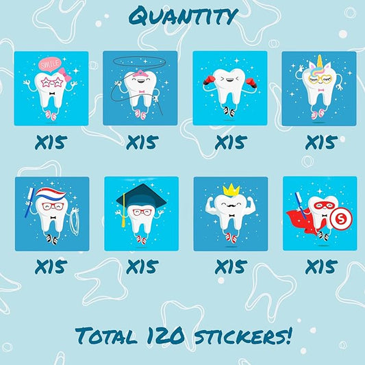 Dental Stickers - 120PCS Tooth & Teeth Hygiene Stickers for Kids, Dental Education, Brush Your Teeth Stickers, Dentist & I Lost a Tooth Rewards (120)