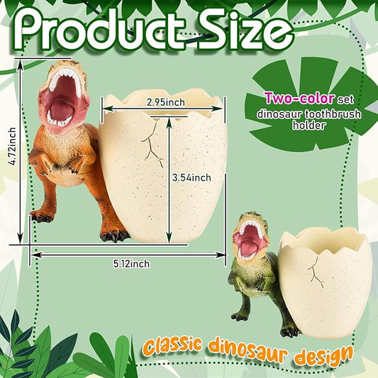 Eaasty 2 Pcs Dinosaur Kids Toothbrush Holders Toothbrush Organizer Funny Dino Resin Cup for Bathroom Easy to Clean Pen Holder Gift Birthday Children's Day Christmas