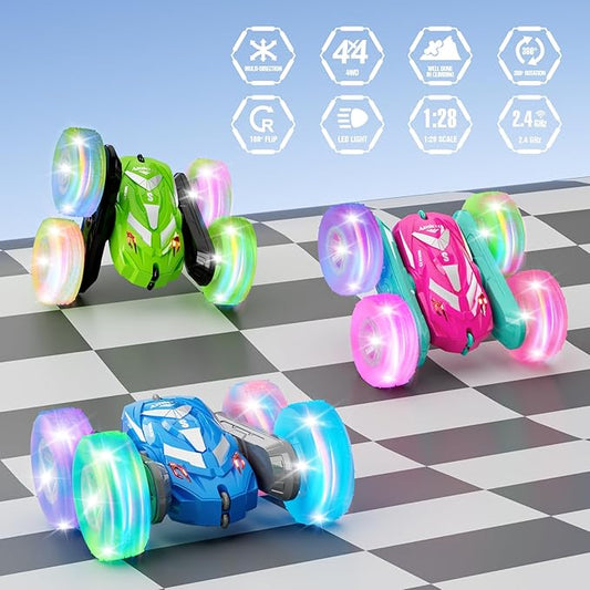 Remote Control Car for Boys 6-12 with Flashing Light, 6 7 8 9 Years Old Boy Toys, RC Cars Stunt 4WD Double Sided 360 Flip, Boy Gift Idea for Kids Birthday Present Christmas Indoor Outdoor Blue