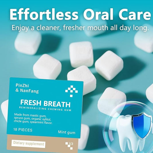 Yukviqou Remineralizing Chewing Gum, Organic Natural Mastic Mint Gum Sugar-Free Fresh Breath for Enamel Care Teeth & Gum Health 4 Boxes