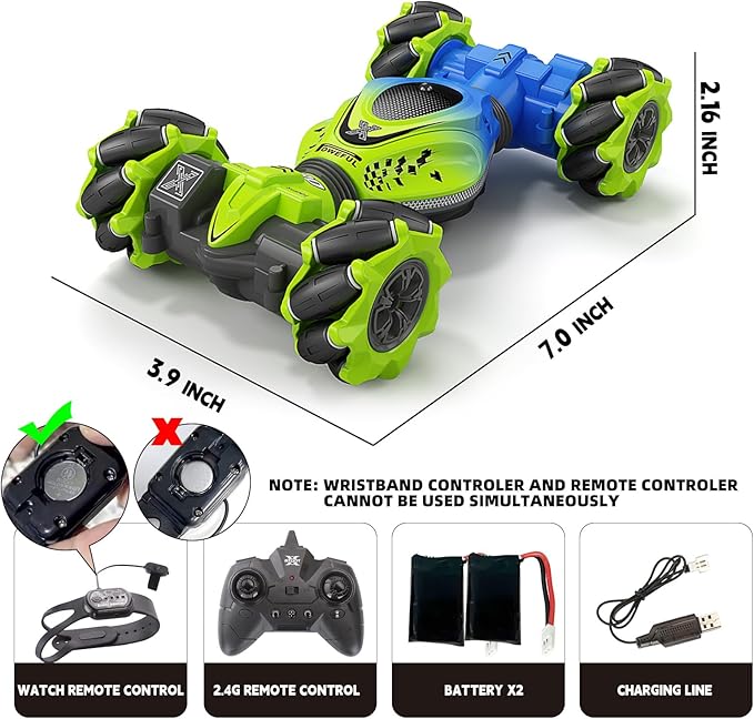 Remote Control Car - RC Drift Car for Boys Age 8-12, Gesture Sensing RC Stunt Cars 4WD Hot Wheels Cars Toy for Kids 4 5 6 7 8 9 10 Year Old Boy Birthday (Green)