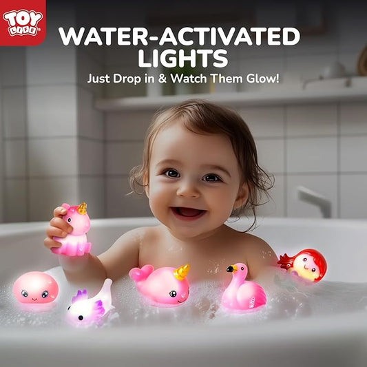 TOY Life 6 PC Mermaid Light Up Bath Toy for Kids, No Hole Glow Bath Toys for Kids Ages 4-8, Baby Toddler Bath-Time Gifts for Easter, Halloween, Christmas, Ideal for Shower, Bathtub, Swimming Pool