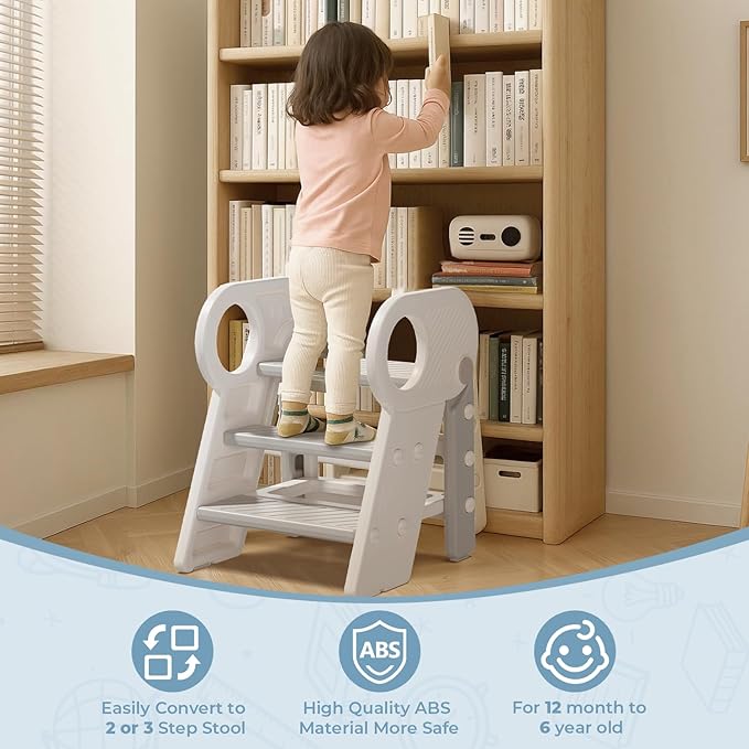 Toddler Step Stool for Bathroom Sink, Adjustable 3 Step Stop for Kids with Handles, Non-Slip Pads, Toilet Stool Potty Training, Kitchen Standing Tower for Bedroom Kitchen Counter Helper