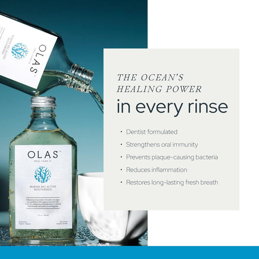 Olas Alcohol Free Mouthwash & Oral Rinse - Marine Bio-Active Mouth Rinse With Essential Oils & Antioxidants for a Healthy Oral Microbiome - Fluoride Free Natural Mouthwash (200 ml)
