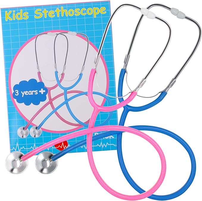 Zcaukya Kids Stethoscope, 2 Pack Real Working Nursing Stethoscope for Kids Role Play, Doctor Game, Blue and Pink