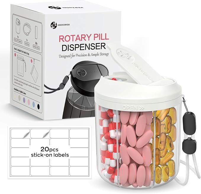 Pill Dispenser with 7 Large Compartments, Pill Organizer for Travel, Supplement Organizer with Anti-Mixing Design, BPA-Free Pill Container with 20 Pcs Labels, Beige