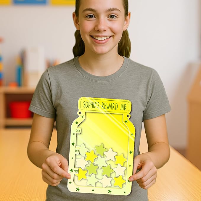 Custom Reward Jars for Kids - Magnetic Reward Jar for Classroom Behavior – Incentive Jar with Stars for Teachers & Kids – Class Rewards Chart, Potty Training, Behavior Management Tool, TT02