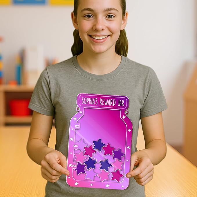 Custom Reward Jars for Kids - Magnetic Reward Jar for Classroom Behavior – Incentive Jar with Stars for Teachers & Kids – Class Rewards Chart, Potty Training, Behavior Management Tool, TT01