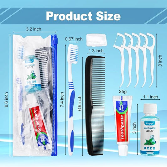 50 Set Travel Toothbrush Kit Bulk,Disposable Toothbrush with Toothpaste Set with Mouthwash,Toothpaste,Cover,Comb,Zip Bag,Floss Picks,Toothbrushes Set for Homeless,Travel