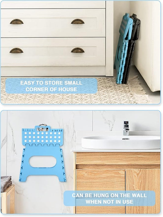 Dyforce Folding Step Stool 11 Inch, Durable Kids Step Stool, Heavy Duty Step Stools for Adults, Compact Foot Stools, Light-Weight Toddler Step Stools for Kitchen, Bathroom, Holds Up to 300 lbs (Blue)