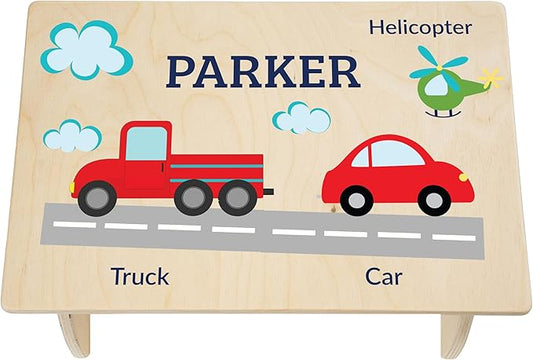 Step Stool for Toddlers- Personalized Wood Kids Step Stool with Name for Kitchen Sink, Bathroom, Potty Training, Toilet, Kitchen Sink- Sturdy and Safe- Made in USA by BloomOwl (Transportation)