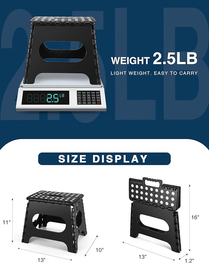 Dyforce Folding Step Stool 11", Durable Kids Step Stool, Heavy Duty Step Stools for Adults, Compact Foot Stools, Light-Weight Toddler Step Stools for Kitchen, Bathroom, Holds Up to 300 lbs (Black)