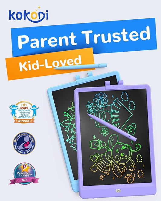 KOKODI LCD Writing Tablet, 10 Inch Colorful Toddler Doodle Board Drawing Tablet, Erasable Reusable Electronic Drawing Pads, Educational and Learning Toy for 3-6 Years Old Boy and Girls(Purple)