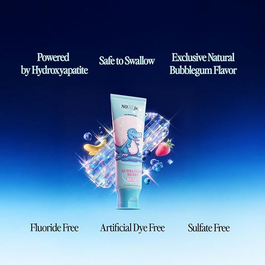 NOBS Jr. Kids Nano Hydroxyapatite Toothpaste – Fluoride Free, SLS-Free, Remineralizing - Dentist Formulated - Bubblegum Berry
