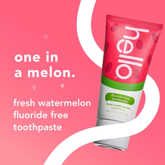 Hello Natural Watermelon Flavor Baby & Kids Fluoride Free Toothpaste, Vegan, SLS Free, Gluten Free, Safe to Swallow for Baby and Toddlers, 4.2 Ounce (Pack of 12)