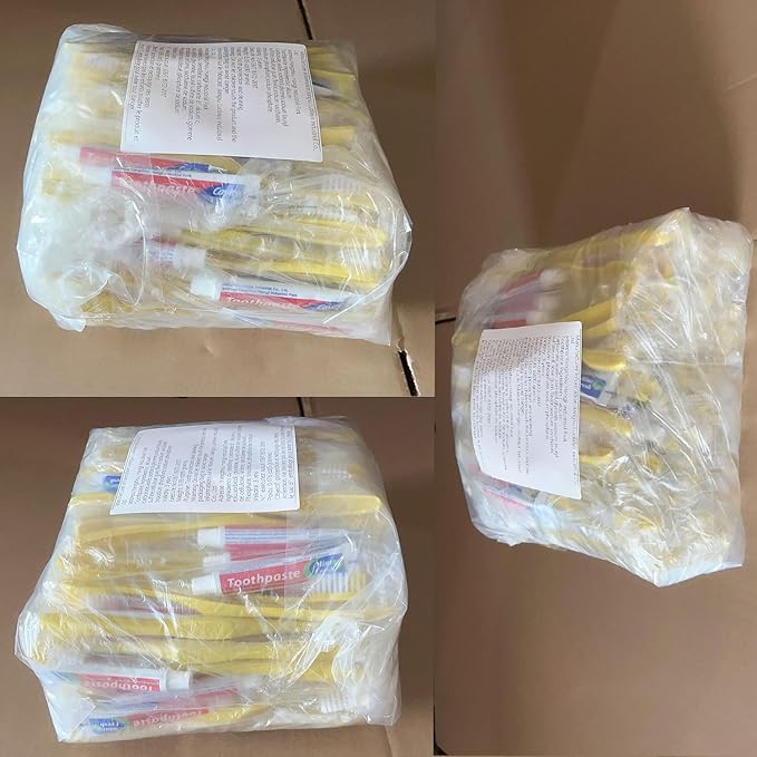 Disposable Toothbrushes with Toothpaste Pack of 200, Yellow Hollow Toothbrush with 10g Toothpaste Individually Wrapped Disposable Travel Toothbrushes Kit in Bulk for Homeless,Airbnb,Hotel,Charity