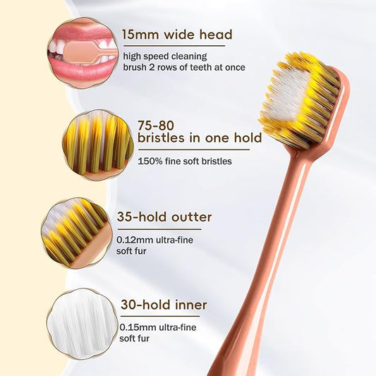 Extra Soft Toothbrush for Sensitive Gums, Wide Head Soft Bristle Toothbrush with Soft Flossing Micro Nano Bristles for Adults, Pregnant Women, Elderly, Braces, 6pcs