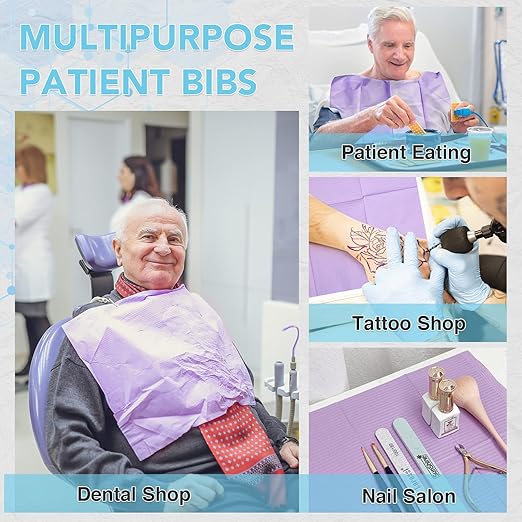 160 Pack Disposable Dental Bibs 13"x18",3-Ply Waterproof Tattoo Bibs Sheet for Nail Salon,Dental Clinic,Feeding,Tattoo Shop (Purple)