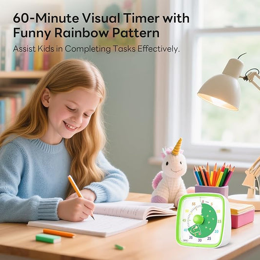 Yunbaoit Visual Timer with Night Light, 60-Minute Dinosaur Countdown Timer for Kids and Adults, Time Management Tool for Home, School, Kitchen, or Office (Green)
