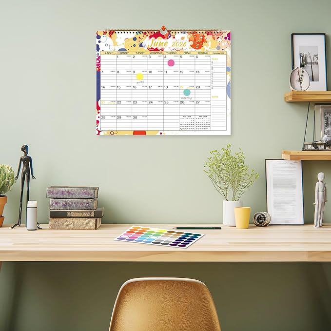 2026 Calendar, Wall Calendar 2026-2027, 18 Month Calendar January 2026 - June 2027, 14.8" X 11.5", Calendar with Twin-Wire Binding, Hanging Hook and Julian Dates (Multi Colorful)