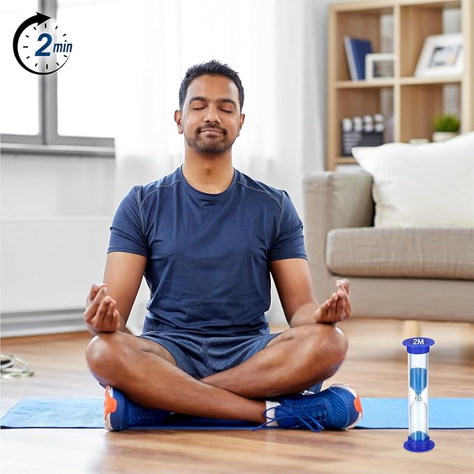 Sand Timer for Kids - 2 Minute Set of 4 Hour Glass -Blue Color- Acrylic Covered for Classroom, Home & Kids Room