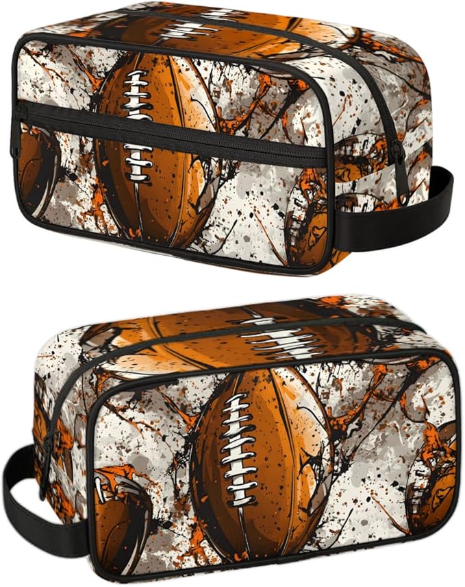 Rugby Football Sport Boys Travel Toiletry Bag Waterproof Wash Bag Shower Shaving Bag Cosmetic Organizer Makeup Bag Portable Toiletries Accessories for Women Men