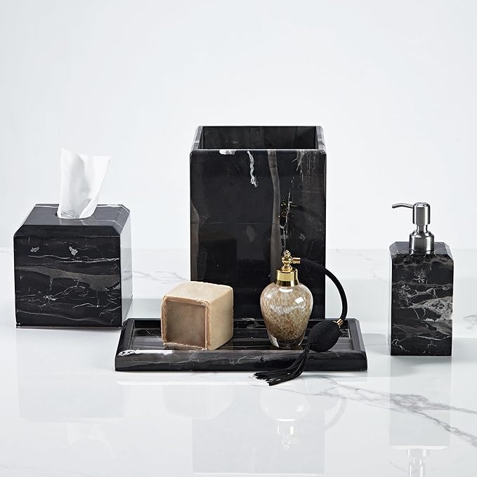 Black Marble Tray for Bathroom, Organic Natural Texture Marble Catchall Tray, Rectangular Durable Heavy Duty Jewelry Storage Platter, Marble Countertop Organizer for Dresser, Home Decor