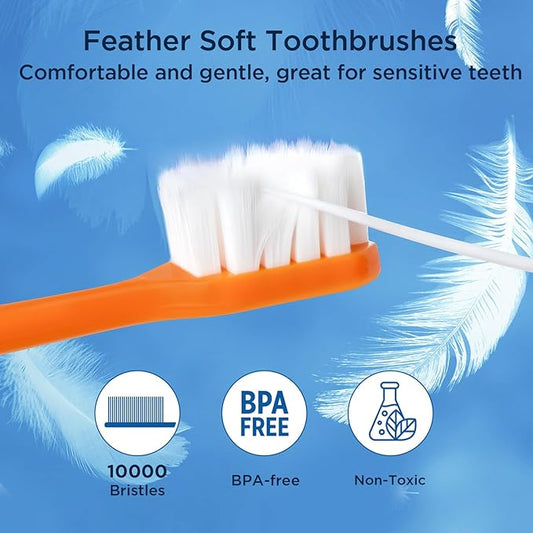 Extra Soft Toothbrush for Sensitive Gums, Wide Head Soft Bristle Toothbrush with 10000 Soft Flossing Micro Nano Bristles for Adults, Pregnant Women, Elderly, Braces