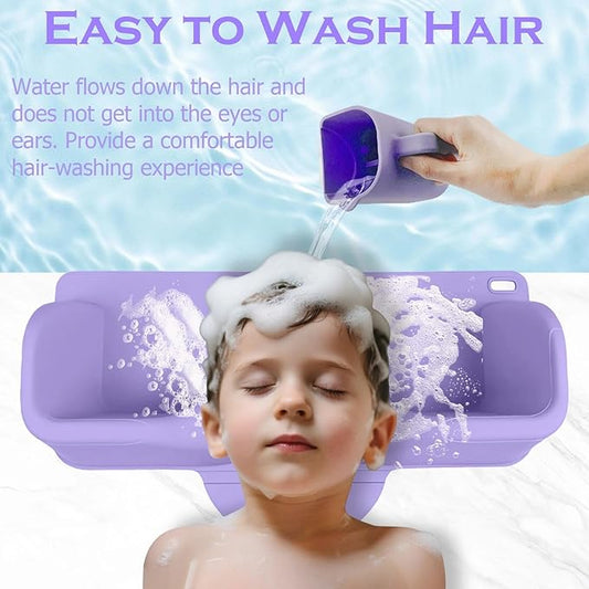 Hair Washing Station for Kids, Silicone Portable Shampoo Bowl and Elderly with Rinse Cup & Scalp Massager, Hair Washing Basin for Sink or Bathtub at Home with Neck Support Purple