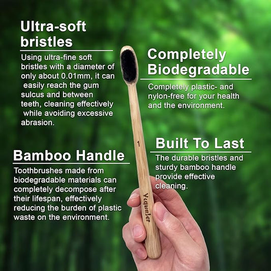 Extra Soft Bamboo Toothbrush,Natural Soft Toothbrushes for Adults,Micro Nano10000 Bristles Toothbrushes for Sensitive Gum,Fully Biodegradable,4 Pack