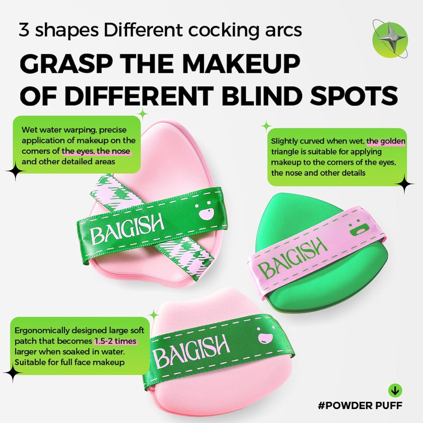 Makeup Sponge Set For Foundation Concealer, Triangle Powder Puff Soft Sponges Blender, Latex Free Blender Sponge For Liquid, Cream, and Powder Seamless & Flawless Makeup (GreenPink 3Pack)